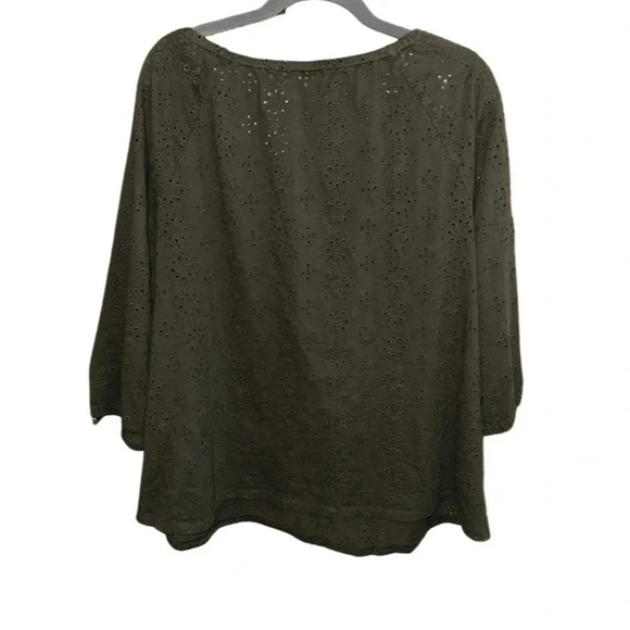 J. Jill Olive Green Eyelet Blouse Size Large - Picture 4 of 8